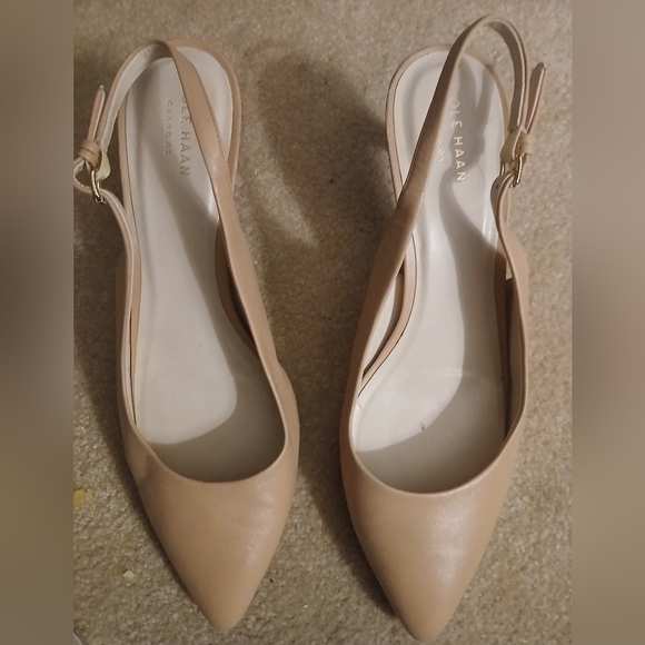 Cole Haan Shoes - Cole Haan Womens  Go-To Pumps Slingback Kitten Heel Beige Leather Pointed 10B FL